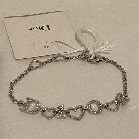 Dior Silver Lovely Rhinestone Heart Link Bracelet New With Tag 100% Authentic - Picture 1 of 12